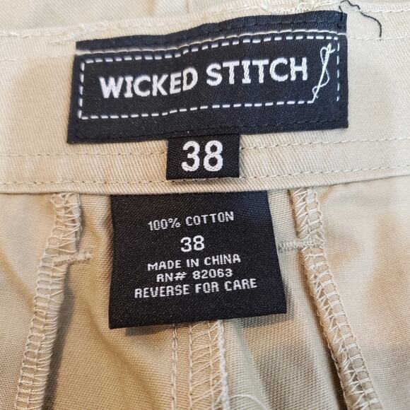 Wicked Stitch Flat Front Belted Khaki Shorts Size 38 NEW - Picture 3 of 9